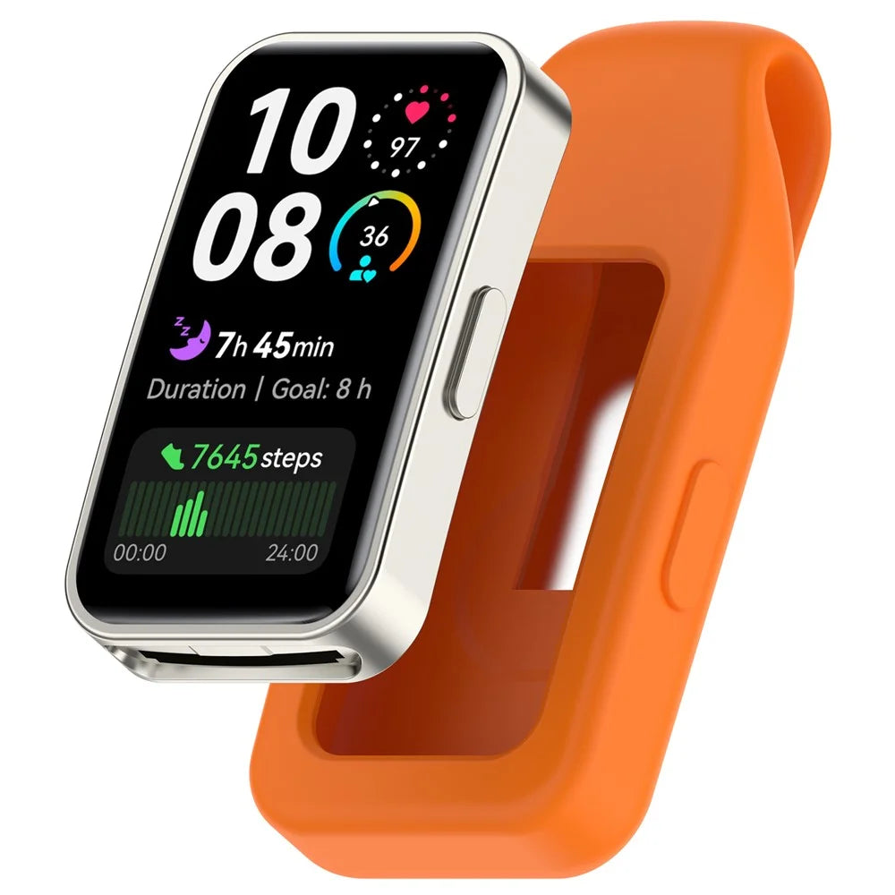 For Huawei Band 10 / 9 / 8 Clip Buckle Replacement Case Smart Watch Silicone Cover - Orange - 1