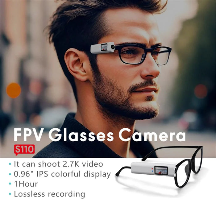 S110 First Person View Glasses Camera IPS Display WiFi APP Control 2.7K Ultra HD Video Recorder with 32G TF Card - White - 2