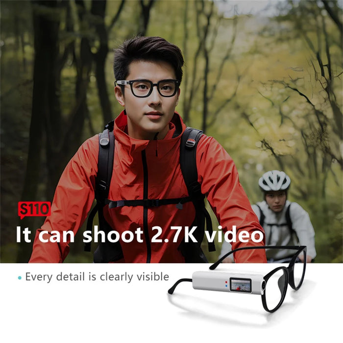 S110 First Person View Glasses Camera IPS Display WiFi APP Control 2.7K Ultra HD Video Recorder with 32G TF Card - White - 3