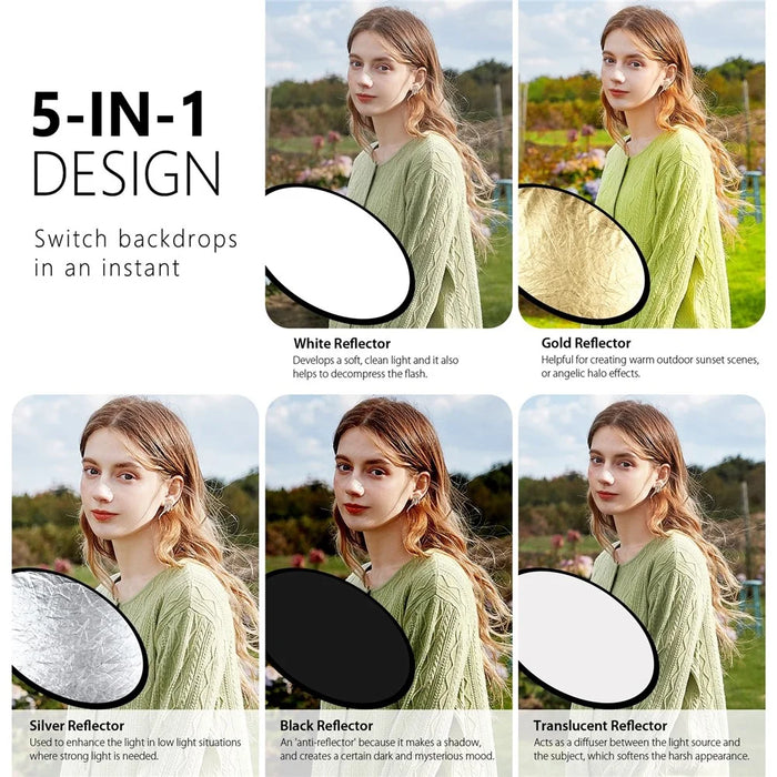 PULUZ PU5111 60cm 5 in 1 Photography Reflector Board Folding Photo Studio Reflector Disc - 5