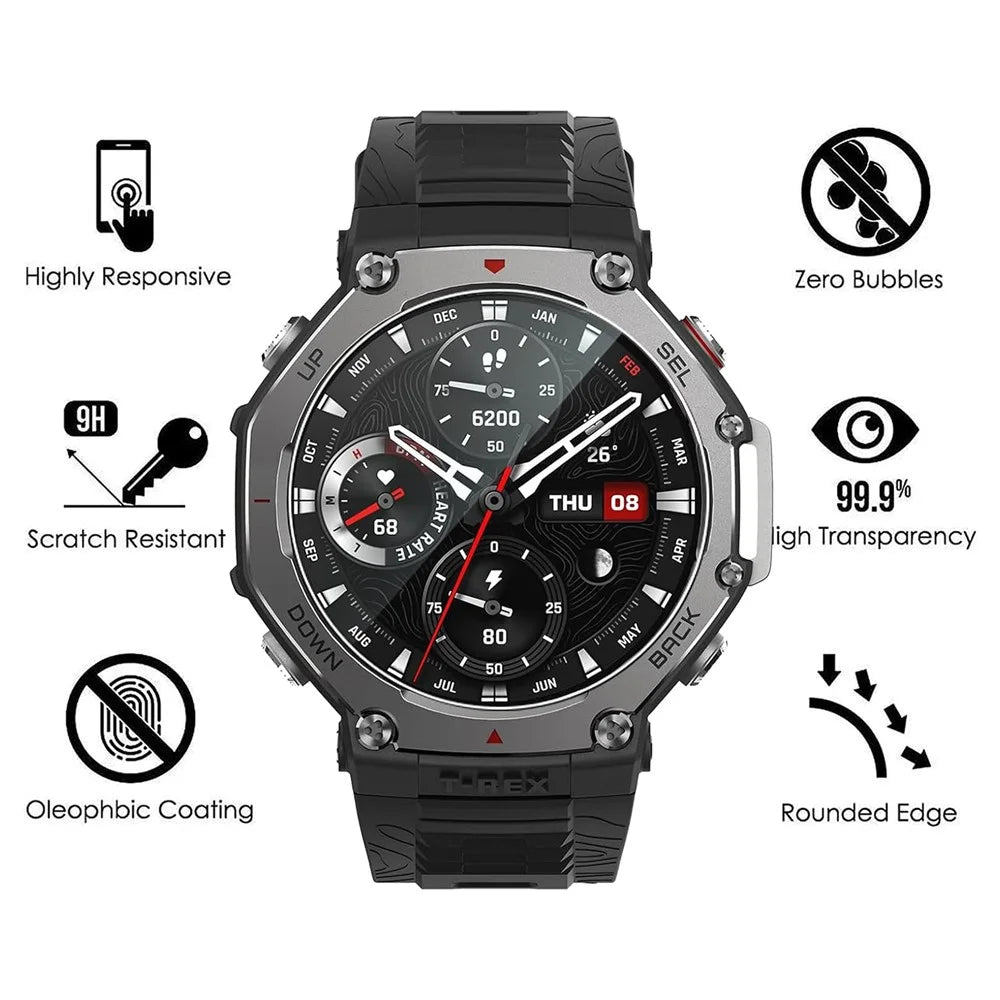 3Pcs For Huami Amazfit T-Rex 3 Pro 48mm Tempered Glass Screen Protector HD Clear Watch Screen Film - 4