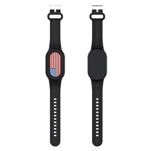 Silicone Bracelet Case for Samsung Galaxy SmartTag2 Cartoon IPX8 Waterproof Clip-On Full Cover Wristband - Black American Flag - 1