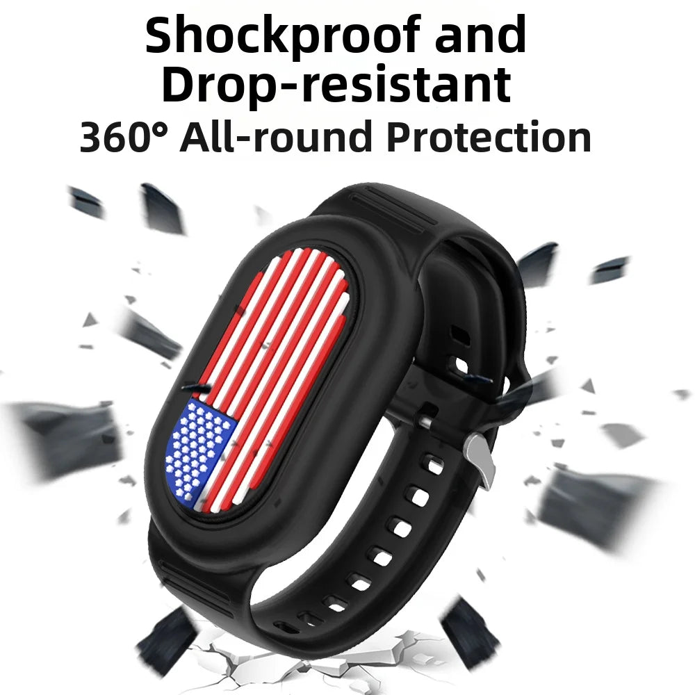 Silicone Bracelet Case for Samsung Galaxy SmartTag2 Cartoon IPX8 Waterproof Clip-On Full Cover Wristband - Black American Flag - 2