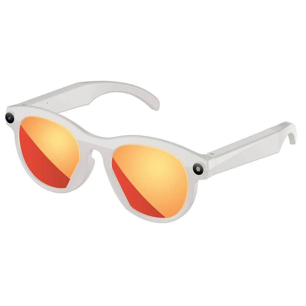 M88 AI Smart Glasses 2MP Camera HD Video Recording Bluetooth-compatible Eyeglasses Built In LED Flashlight - White+Red Coated Lens - 1