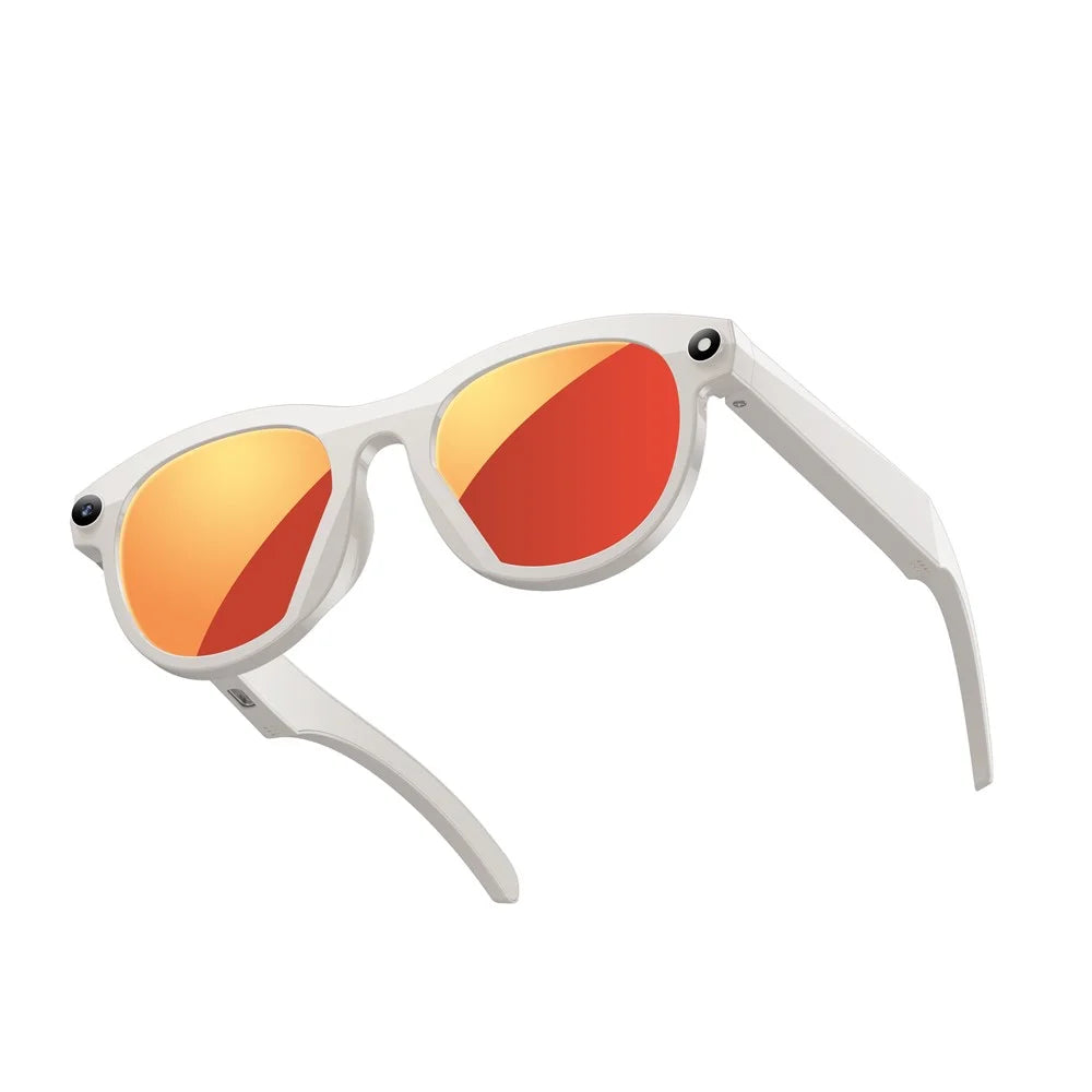 M88 AI Smart Glasses 2MP Camera HD Video Recording Bluetooth-compatible Eyeglasses Built In LED Flashlight - White+Red Coated Lens - 2