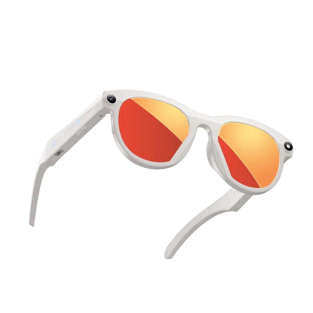 M88 AI Smart Glasses 2MP Camera HD Video Recording Bluetooth-compatible Eyeglasses Built In LED Flashlight - White+Red Coated Lens - 3