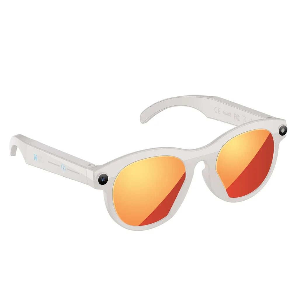 M88 AI Smart Glasses 2MP Camera HD Video Recording Bluetooth-compatible Eyeglasses Built In LED Flashlight - White+Red Coated Lens - 4