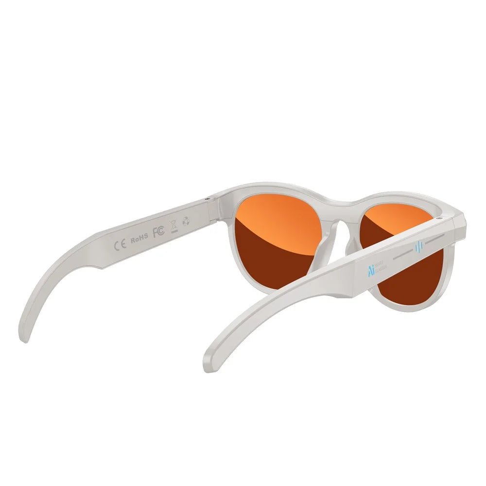 M88 AI Smart Glasses 2MP Camera HD Video Recording Bluetooth-compatible Eyeglasses Built In LED Flashlight - White+Red Coated Lens - 6