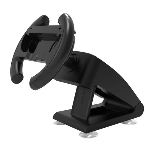 KJH-NS2-037 For Nintendo Switch / Switch 2 Racing Wheel Stand Joy-Con Holder Gaming Grip with Suction Cup Base - Black - 1