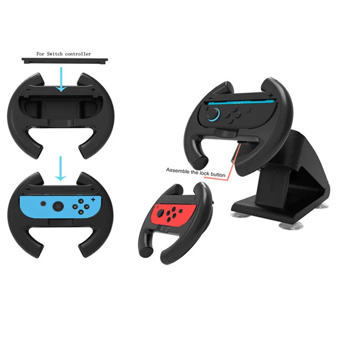 KJH-NS2-037 For Nintendo Switch / Switch 2 Racing Wheel Stand Joy-Con Holder Gaming Grip with Suction Cup Base - Black - 2