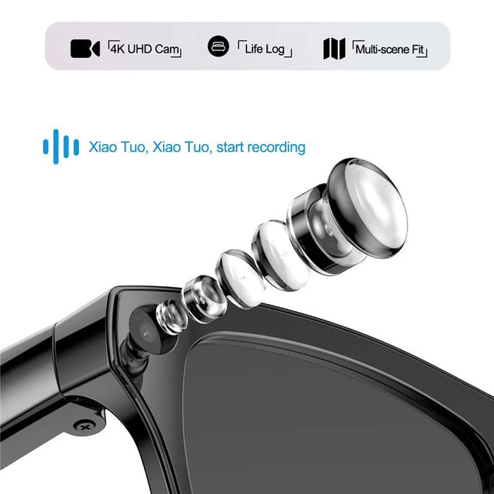 XK ONE MAC AI Smart Glasses 8MP HD Camera with Voice Assistant for Outdoor - Black - 5