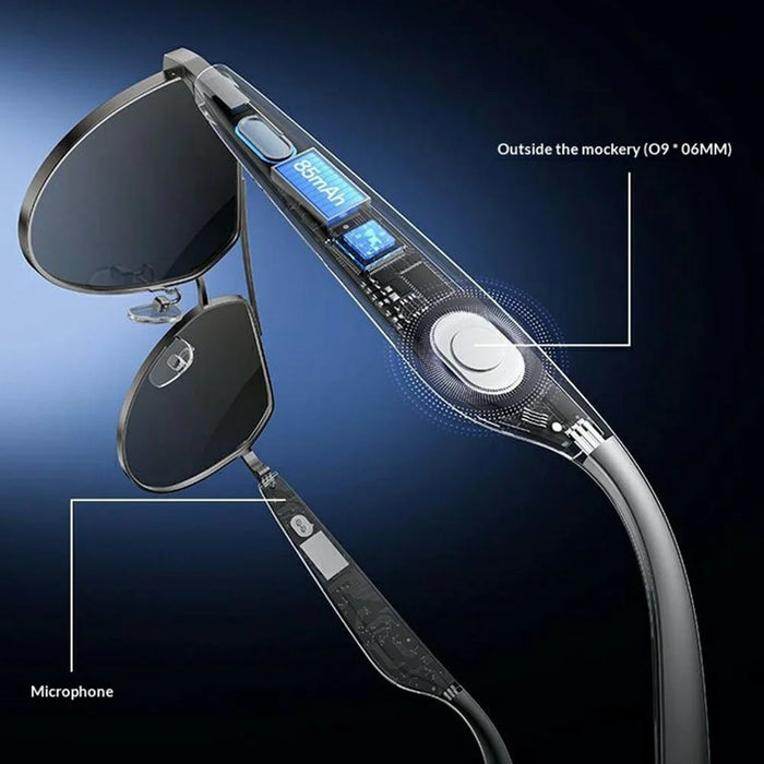 YESIDO IO44 Smart Audio Glasses Bluetooth-Compatible 5.4 Open-Ear Headphones / Polarized Sunglasses with Microphone for Travel / Business - Black - 5