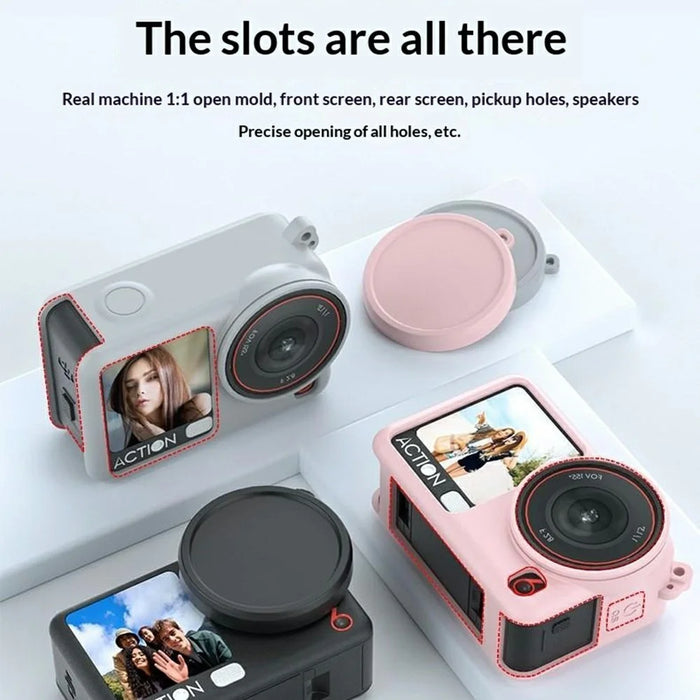 For DJI Osmo Action 6 Silicone Case Lens Cap Protective Cover Anti Drop Camera Accessory - Black - 2