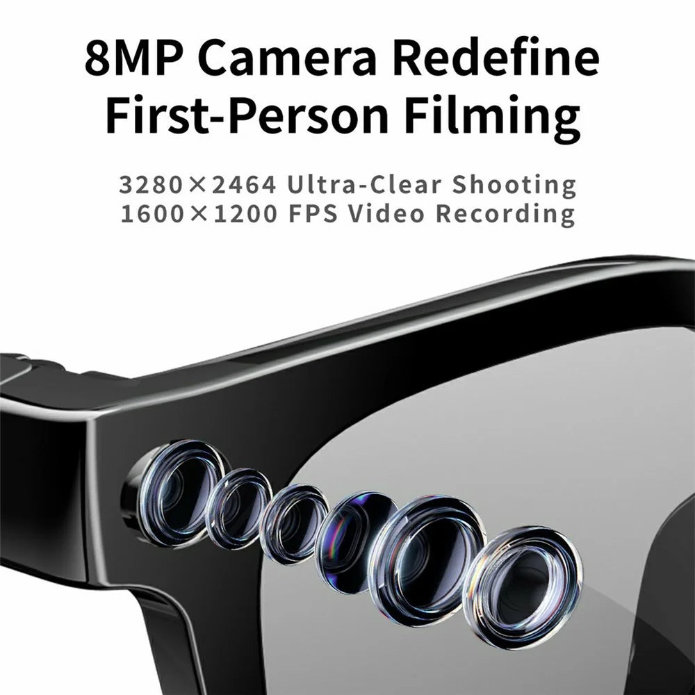 MT3 AI Smart Glasses Photography Translation Glasses with Dual Lens (Sunglasses Lens + Transparent Lens) - Black - 4