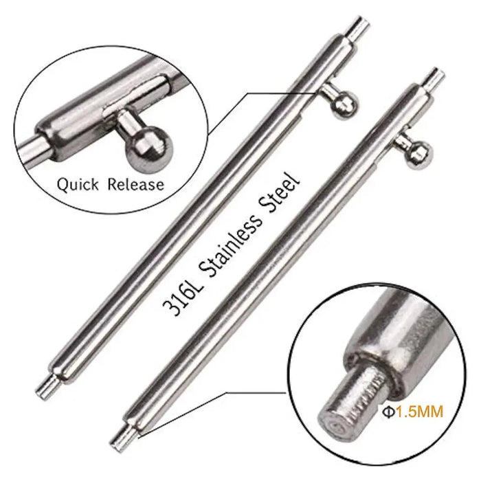 12mm 1 Pair Stainless Steel Watch Spring Bars + 1 Pair Quick Release Straight Pin Set Watch Band Connector - Silver - 4