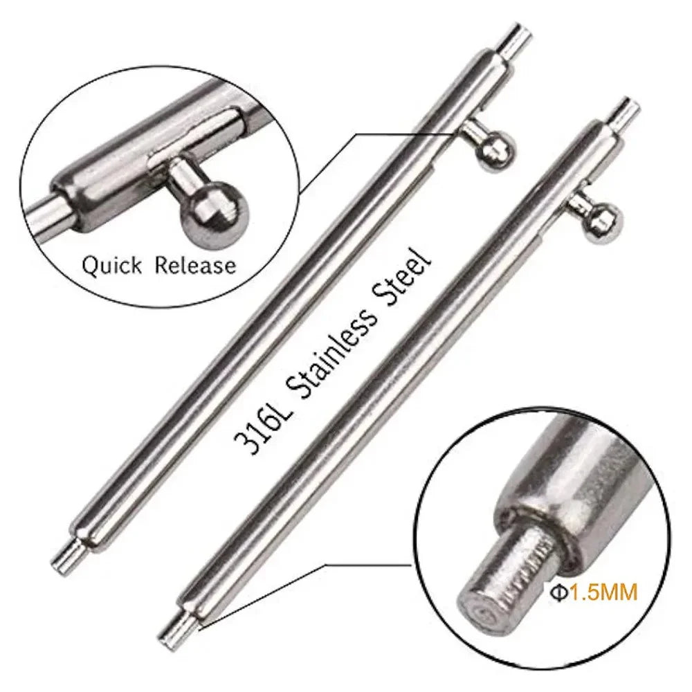 23mm 1 Pair Stainless Steel Watch Spring Bars + 1 Pair Quick Release Straight Pin Set Watch Band Connector - Silver - 4