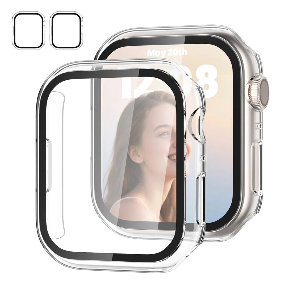 AHASTYLE WG65 2Pcs for Apple Watch Series 11 / 10 42mm Watch Case Hard PC Frame Cover with Tempered Glass Film - Black / Transparent - 1