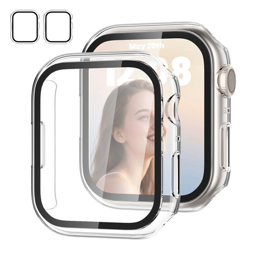 AHASTYLE WG65 2Pcs for Apple Watch Series 11 / 10 42mm Watch Case Hard PC Frame Cover with Tempered Glass Film - Black / Transparent - 1
