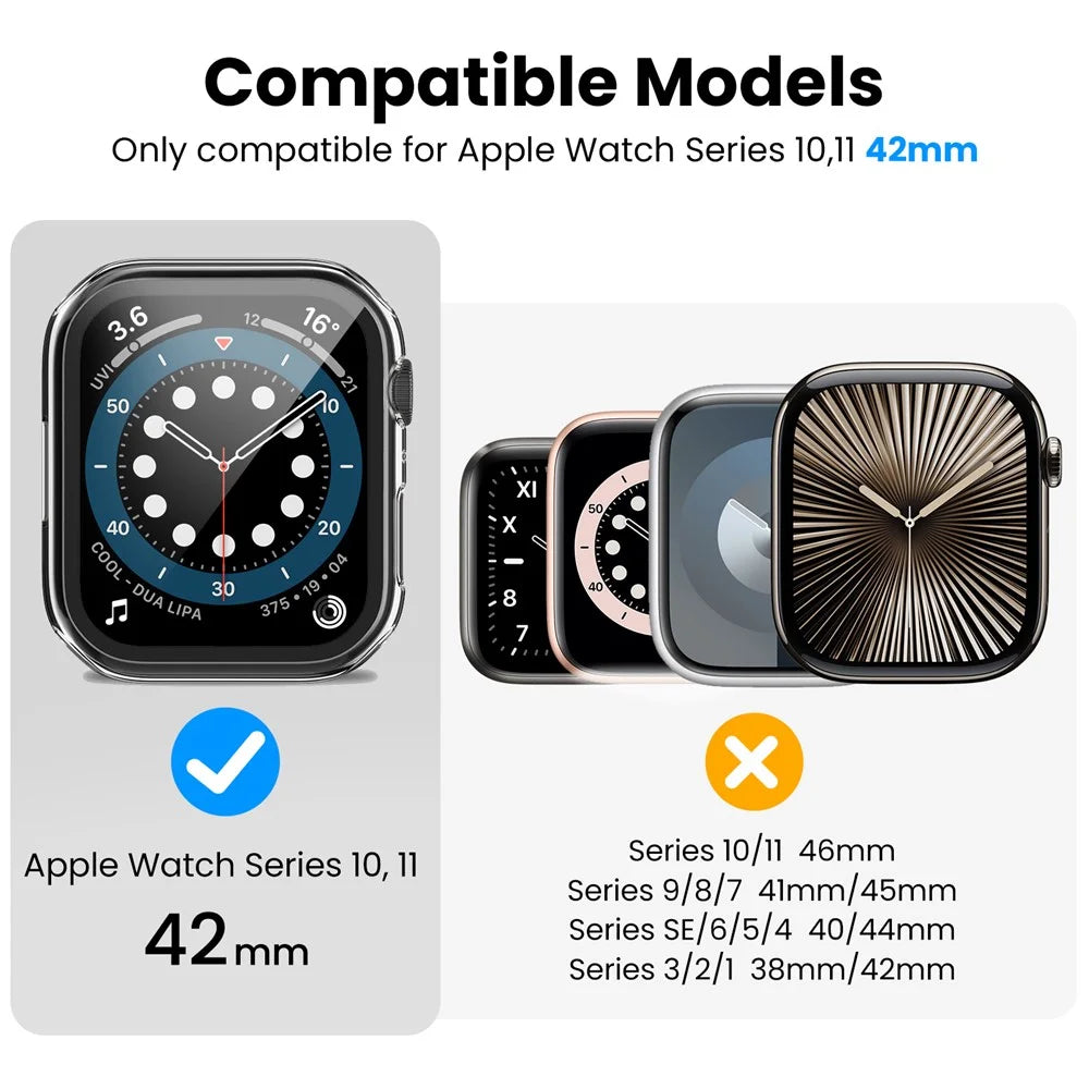 AHASTYLE WG65 2Pcs for Apple Watch Series 11 / 10 42mm Watch Case Hard PC Frame Cover with Tempered Glass Film - Black / Transparent - 2