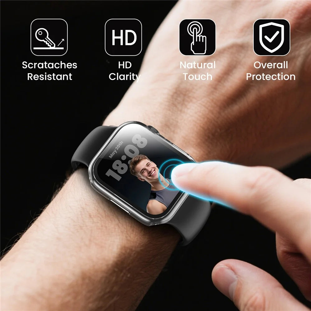 AHASTYLE WG65 2Pcs for Apple Watch Series 11 / 10 42mm Watch Case Hard PC Frame Cover with Tempered Glass Film - Black / Transparent - 3