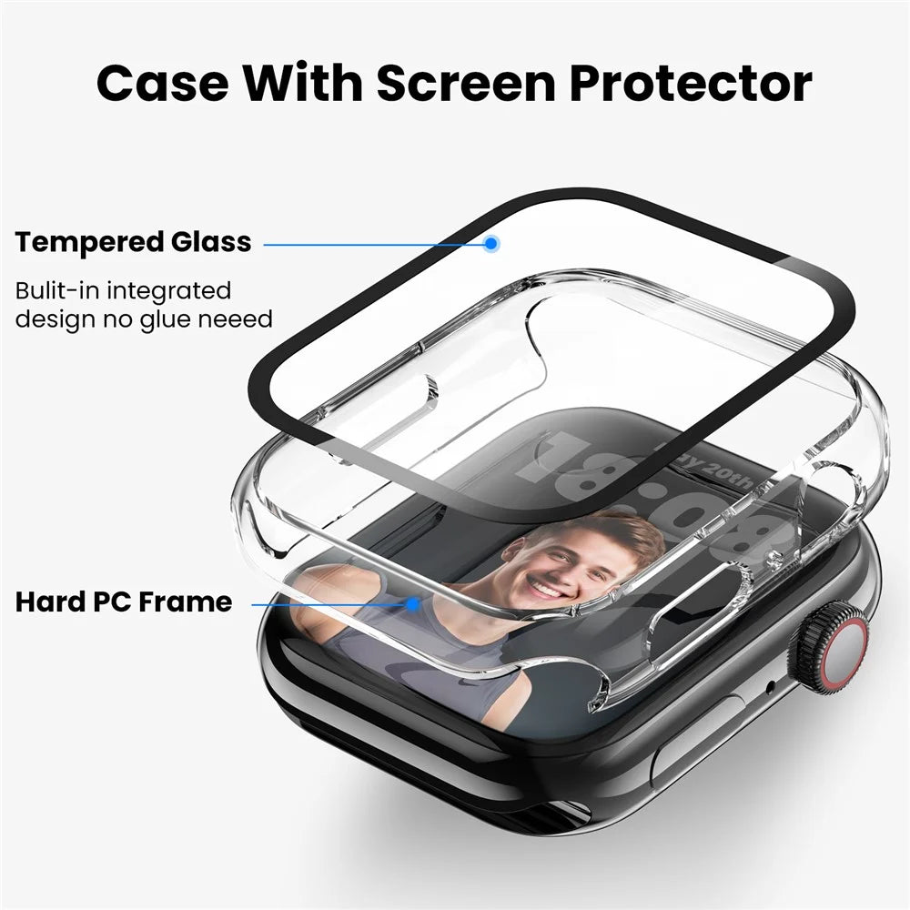 AHASTYLE WG65 2Pcs for Apple Watch Series 11 / 10 42mm Watch Case Hard PC Frame Cover with Tempered Glass Film - Black / Transparent - 7
