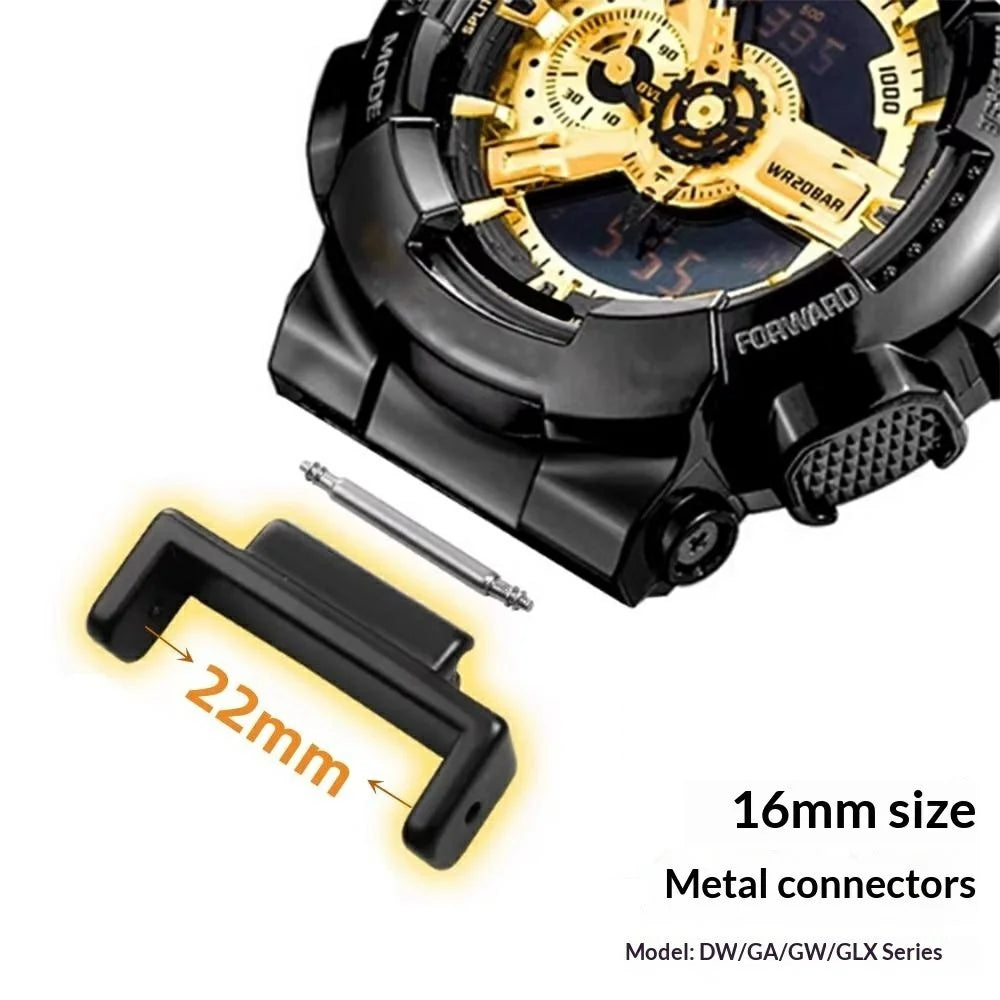 1 Pair 16mm to 22mm Metal Connector for Casio DW / GA / GW / GLX Series Watch Band Adapter - Black - 4