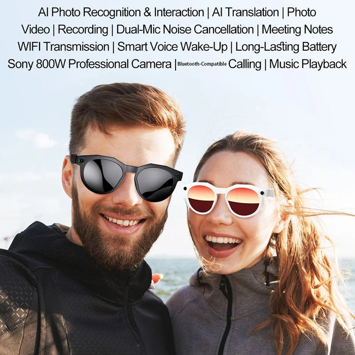 W611pro AI Real Time Translation Bluetooth-compatible Smart Glasses 4K Video Recording Wearable Camera - White+Red Lens - 3