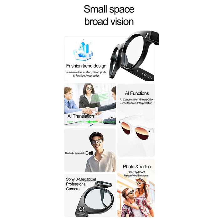 W611pro AI Real Time Translation Bluetooth-compatible Smart Glasses 4K Video Recording Wearable Camera - White+Red Lens - 4