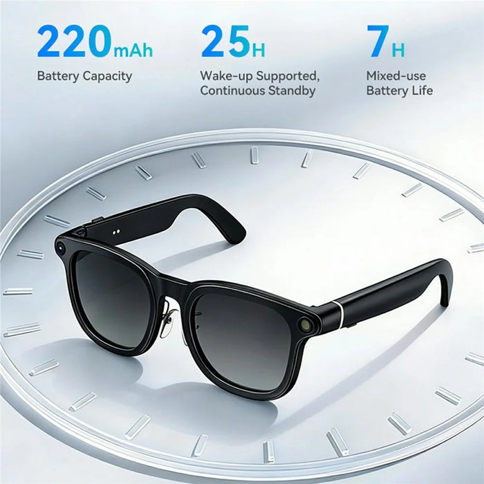 X01 Smart Glasses Camera AI Translation Video Recording Bluetooth-Compatible 5.3 Audio Voice Assistant Wearable Device - Black Frame / Photochromic Lenses / Brown Charging Case - 4