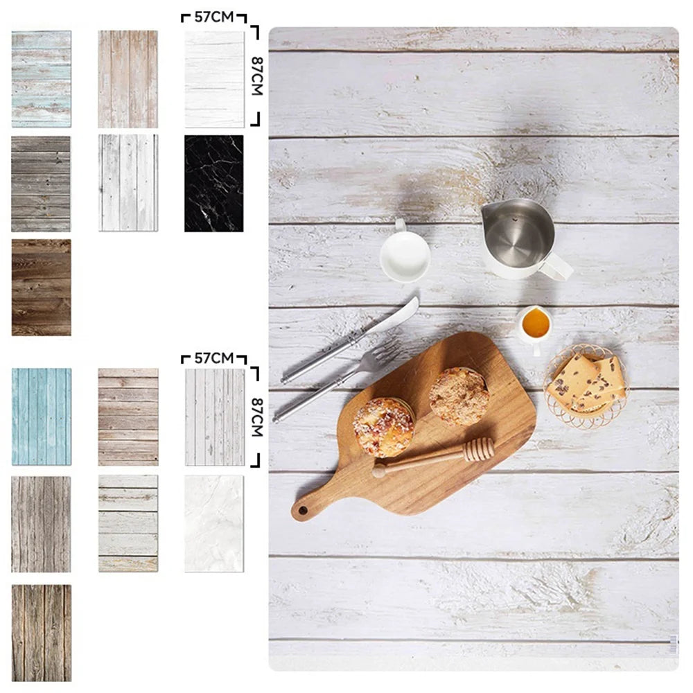 7Pcs 57cm x 87cm Double-Sided Photography Waterproof Backdrop Paper Set Photo Background for Food Cosmetics - Wood Grain 1 - 1