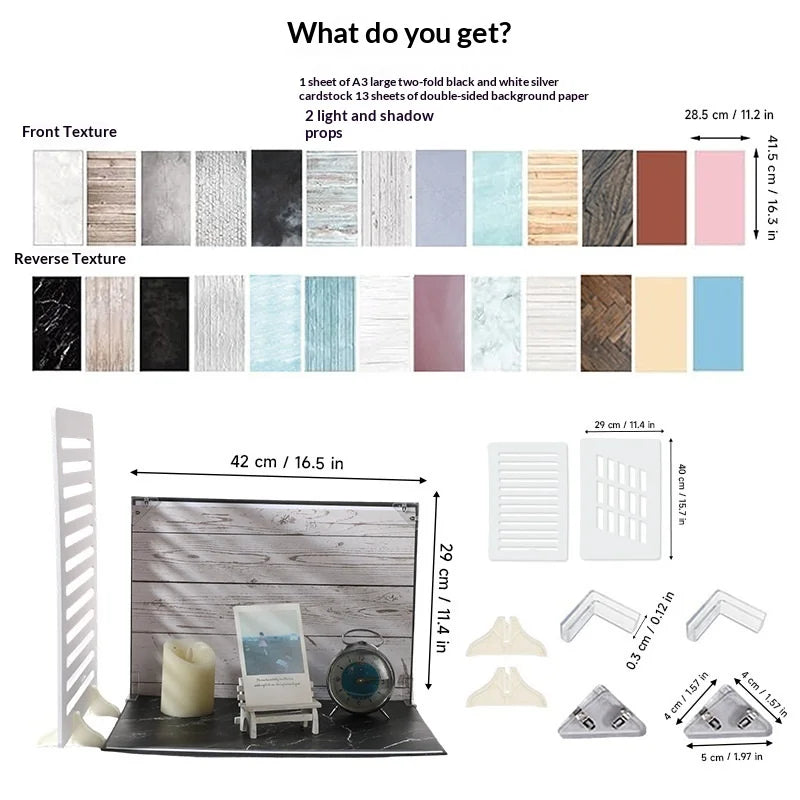 42 x 29cm Photography Cardboard with 13Pcs Double-sided Background Papers and Light Shadow Frame Set - 5