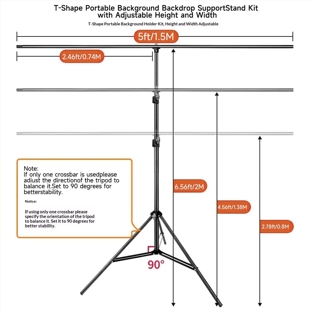 T-Shape Photography Background Stand Kit with 1.5x2m Backdrop and 5 Clamps for Studio Shooting - White - 2