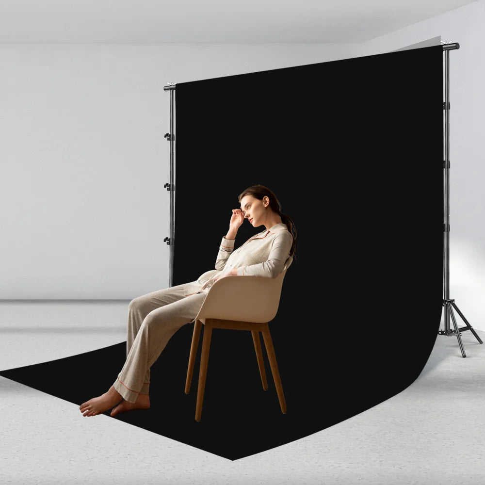 2.6 x 3m Adjustable Backdrop Stand with 3 Background Cloths Portable Photography Kit - Green+White+Black Background Cloths - 3