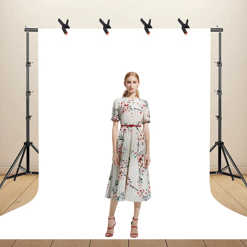 2.6 x 3m Adjustable Backdrop Stand with 3 Background Cloths Portable Photography Kit - Green+White+Black Background Cloths - 4