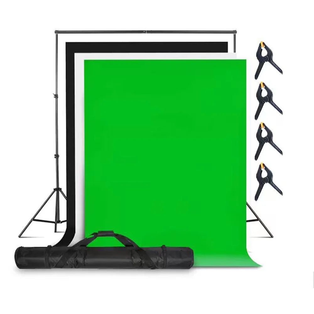 2.6 x 3m Adjustable Backdrop Stand with 3 Background Cloths Portable Photography Kit - Green+White+Black Background Cloths - 7