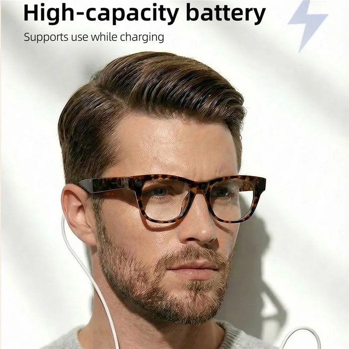 E06D AI Smart Glasses 13MP Camera 1080P Recording Voice Assistant Translation D-Shape Frame Eyeglasses for Photography - Black - 7
