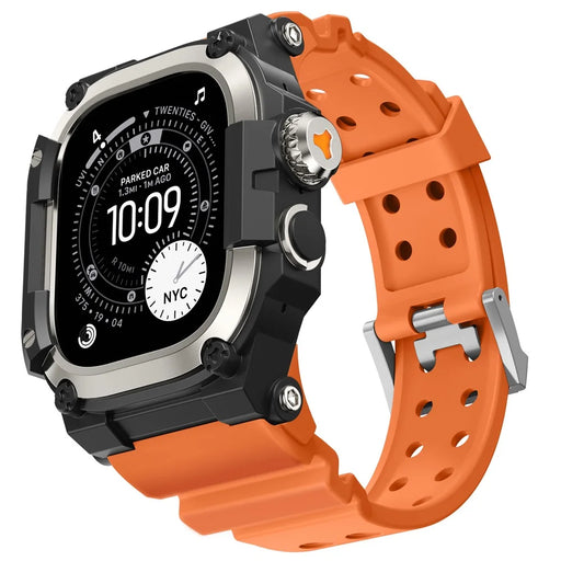 AHASTYLE TPU Strap for Apple Watch Ultra 3 49mm / Ultra 2 49mm / Ultra 49mm Breathable Watchband with Shockproof Armor Rugged Watch Case - Orange - 1