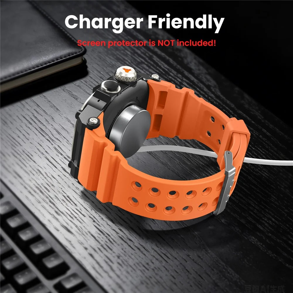 AHASTYLE TPU Strap for Apple Watch Ultra 3 49mm / Ultra 2 49mm / Ultra 49mm Breathable Watchband with Shockproof Armor Rugged Watch Case - Orange - 2