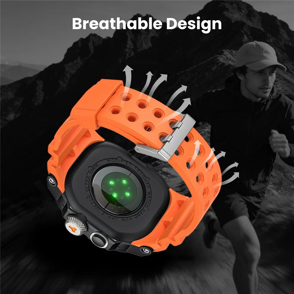 AHASTYLE TPU Strap for Apple Watch Ultra 3 49mm / Ultra 2 49mm / Ultra 49mm Breathable Watchband with Shockproof Armor Rugged Watch Case - Orange - 3