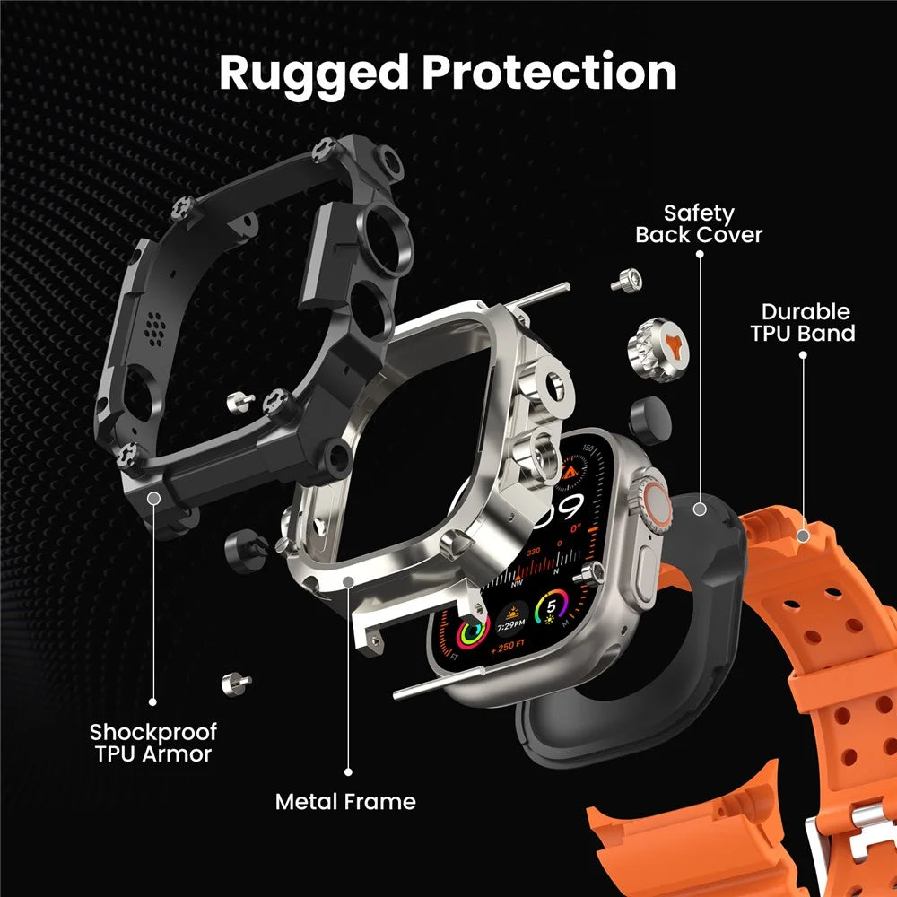 AHASTYLE TPU Strap for Apple Watch Ultra 3 49mm / Ultra 2 49mm / Ultra 49mm Breathable Watchband with Shockproof Armor Rugged Watch Case - Orange - 4