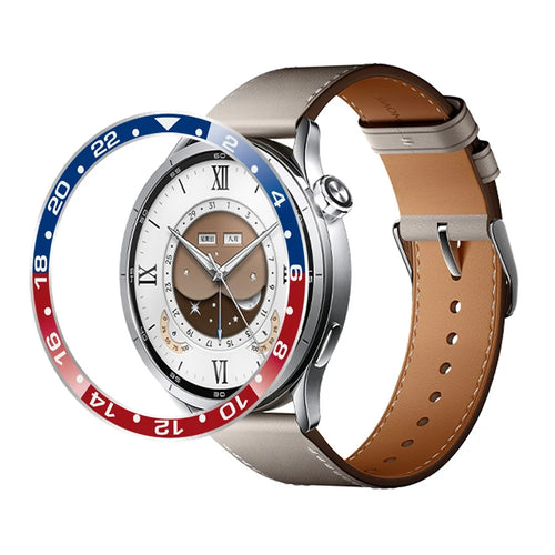 Bezel Ring for Xiaomi Watch S5  /  S4  /  S3 Aluminum Alloy Dual Color Protective Cover Ring - Blue+Red  /  White Characters - 1