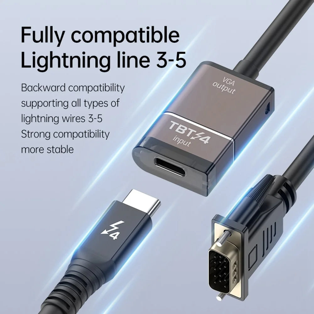 Thunderbolt 3 / 4 / 5 Compatible USB-C to VGA Converter 1080P / 60Hz HD Video Adapter Cable for Monitor Projector TV Display - Grey - 5