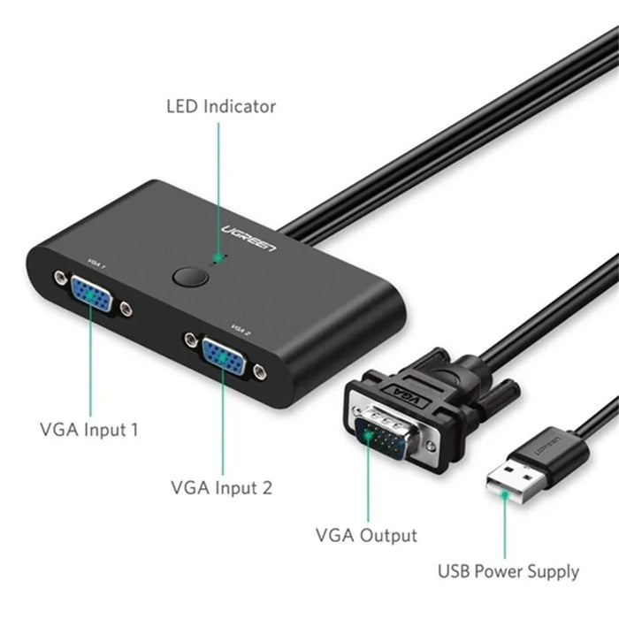 UGREEN VGA Splitter 1080P 2 Port 2 in 1 out VGA Switch Adapter Converter for PS4 TV Projector - 5