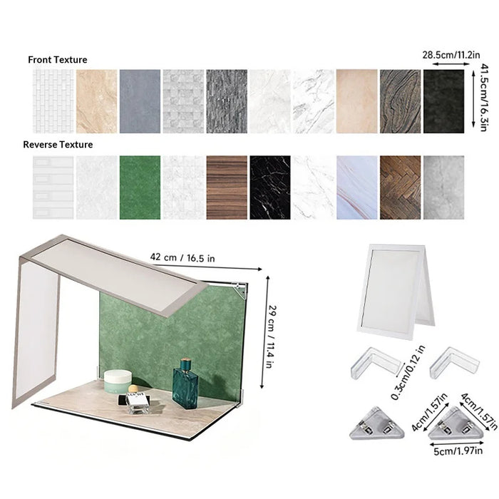 A3 Black and White Cardboard with 10Pcs Double-sided Background Paper and Diffusion Panel Photo Studio Backdrop Set - Style 1 - 1