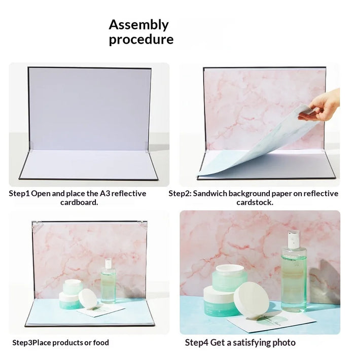 A3 Black and White Cardboard with 10Pcs Double-sided Background Paper and Diffusion Panel Photo Studio Backdrop Set - Style 1 - 3
