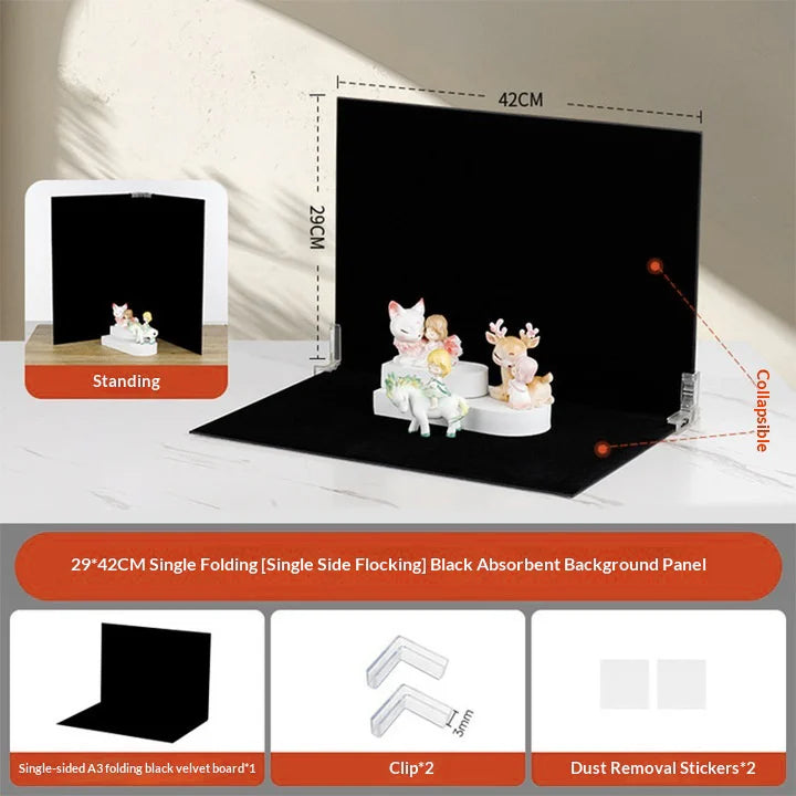 A3 Black Flocking Light Absorbing Photography Background Board for Jewelry Product Photo Studio, 42x29cm - Black - 7