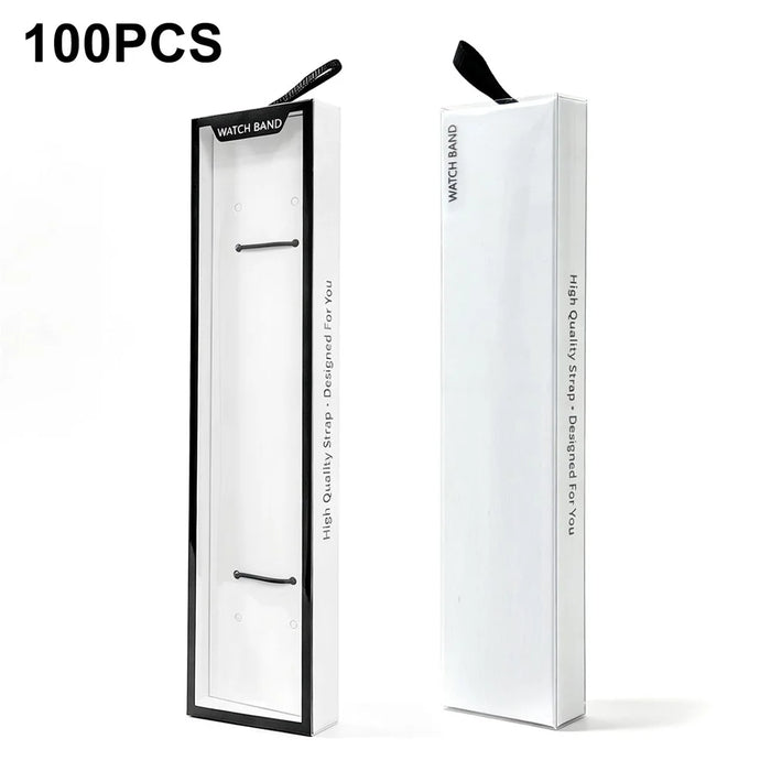 100Pcs Watch Band Packaging Box Pull-out Drawer Style Display Case with Clear Window Hanging Hole - White - 1
