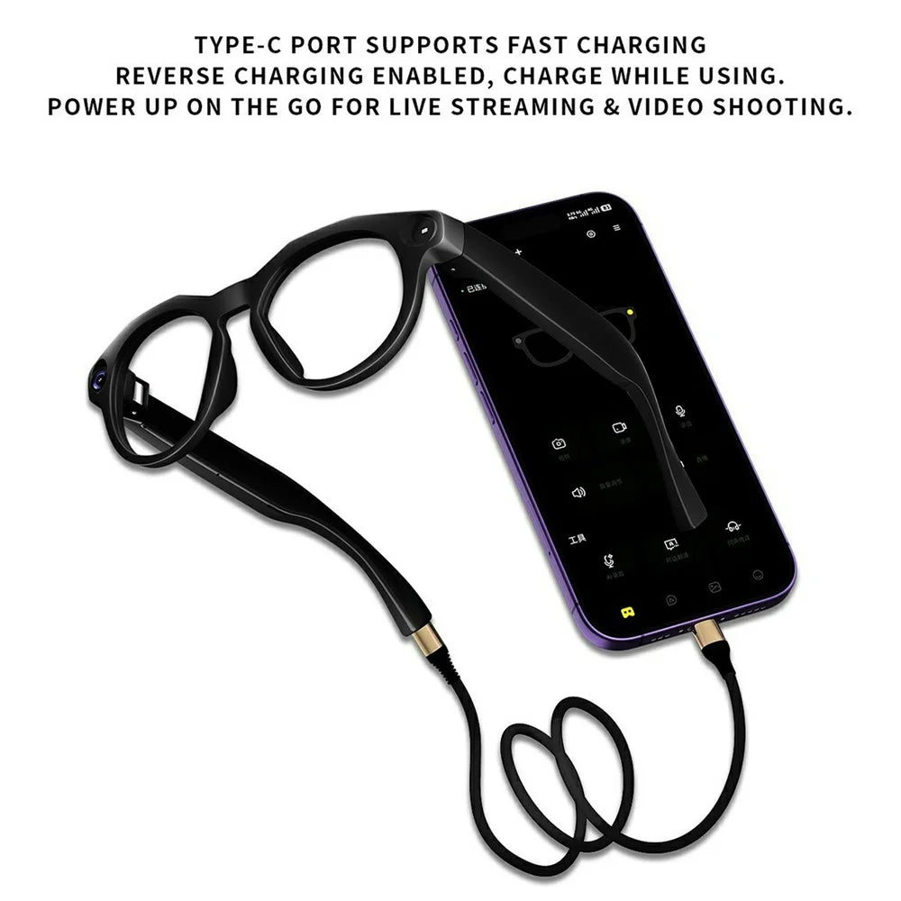 CY02 Smart AI Glasses 13MP Camera WiFi 6 ENC Noise Cancelling Real-time Translation Eyeglasses for Recording - White Lens - 6