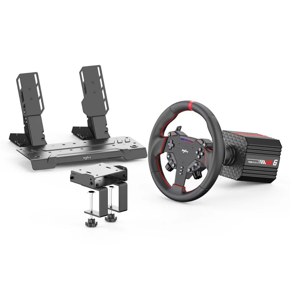 PXN VD6 Direct Drive Racing Wheel Bundle 6Nm Force Feedback Pedals Compatible with PC Gaming - Black - 1