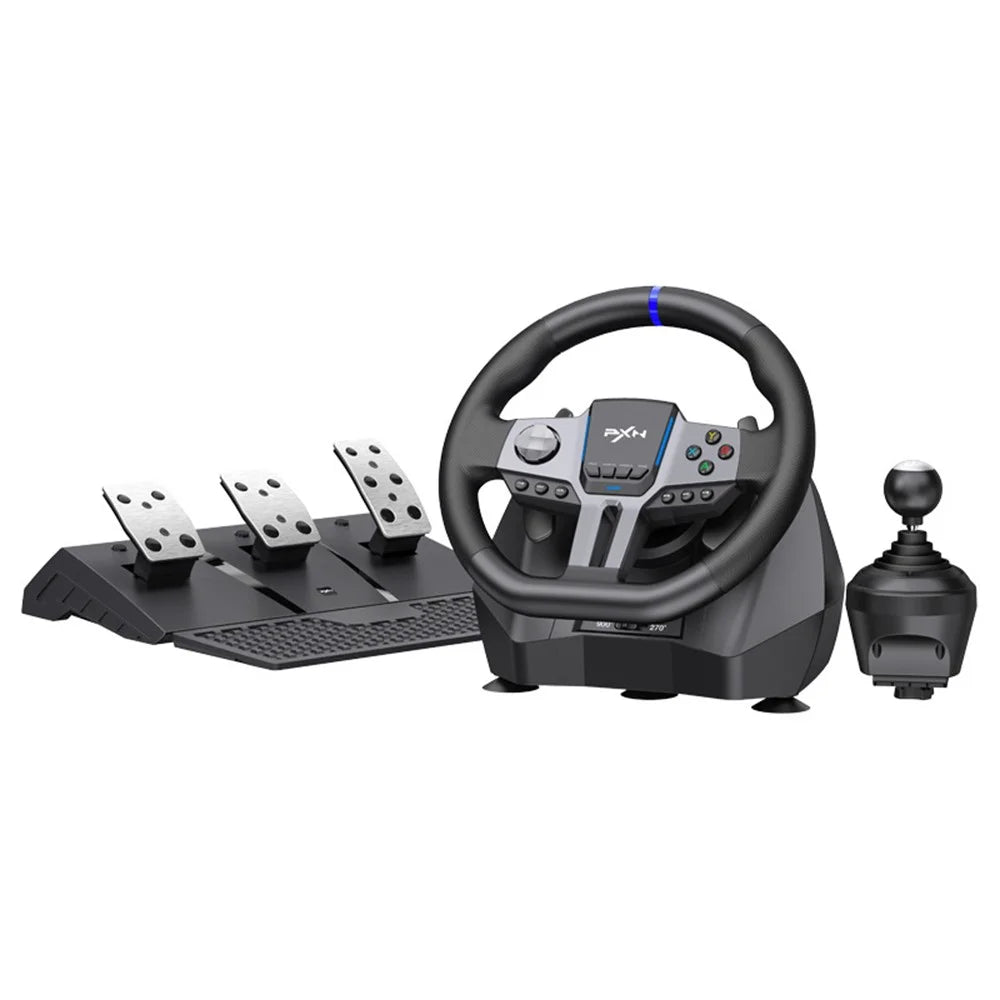 PXN V9 Racing Steering Wheel Set for Sony PlayStation 4 / 3 / Nintendo Switch / Xbox One with Manual Shifter 3-Pedal Panel - Black - 1